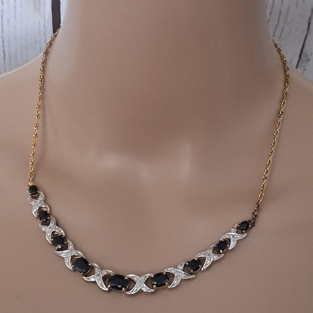Vintage 10K Gold Vermeil XOX Design Necklace With Sapphires And Diamonds